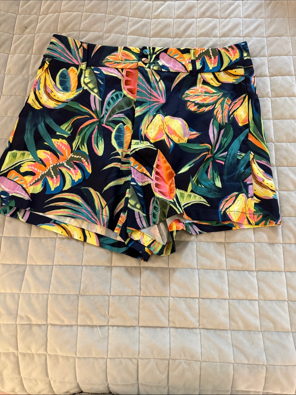 Tropical Print Women’s Shorts — Navy with Multicolor Floral